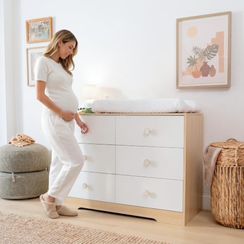 BERRY NEST Upgrade White Wood Dresser for Bedroom, 6 Drawer Dressers with Solid Wood Legs, Baby Dresser for Kids, Storage for Clothes and Baby Essentials