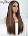 K'ryssma Brown Lace Front Wigs with Highlights Long Silk Straight Synthetic Wig for Black Women Heat Resistant 22 Inches