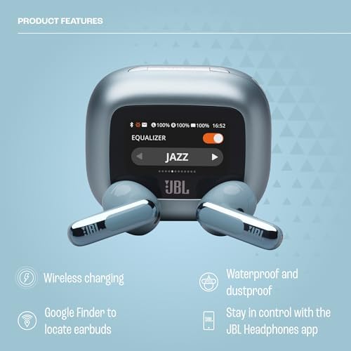 Live Flex 3, Écouteurs sans fil, Bluetooth, jusqu'à 50 h d'autonomie, Réduction de Bruit Active, son haute fidélité JBL Signature, étanches à l'eau IP54, bleu