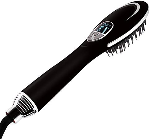 LENMO Hair Straightener Brush Electric Heating Ion-Flow Brush Dryer with 3D Air Diffuser Revolutionary Comb-Shaped Teeth Design Dual Voltage Hair Dryer Styler (Black)