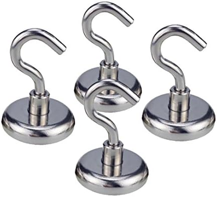 (4 Pack) 40+ Pound Pull | Heavy Duty Neodymium Magnetic Hanging Hook Set