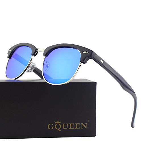 GQUEEN Clubmaster Horn Rimmed Half Frame Polarized Sunglasses GQO6