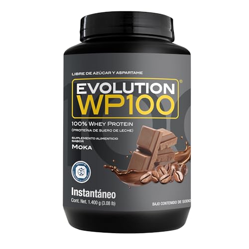EVOLUTION, Proteína de Suero de Leche, WP100, Whey Protein, 18 Aminoácidos, Sin Gluten, Sugar Free, Post Workout, Sabor Moka, 43 Porciones, 1400g