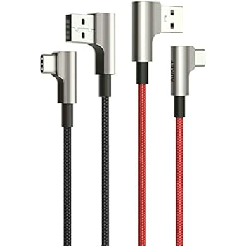 Right Angle USB C Cable AUKEY (2 Pack 3.3ft) 90 Degree USB C to A Fast Charging Cable Aramid Fiber Braided Nylon Type C Charger Cord for Samsung Galaxy Note 9 8 S10 S10+ S9 S8+, LG V30, Pixel 2 3 XL