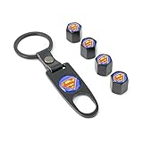 iDoood Car Tire Valve Stem Air Caps Cover + Keychain Black (Logo:Superman)