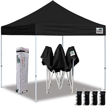 Eurmax 10'x10' Ez Pop Up Canopy Tent Commercial Instant Canopies with Heavy Duty Roller Bag,Bonus 4 Sand Weights Bags (Black)
