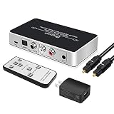 Optical to RCA, Digital to Analog Audio Converter, Optical to Analog Converter with Remote, DAC Converter Support 192KHz/24bit with IR Remote Control, Optical Cable and Power Adapter (Silver)