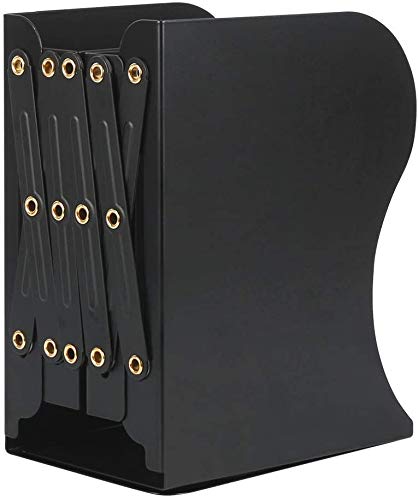Adjustable Bookends,Simple Heavy-Duty Hollow Metal Bookends, Adjustable Up to 17 Inches, Scratch-Resistant Hand Coating, Used in Schools, Libraries, Students,Families (Black-large)