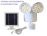 [2nd Generation] Solar Powered Motion Sensor Light 22 SMD Garage Outdoor Security Flood Spot Light - White