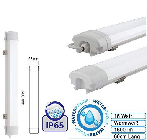 60cm LED Wannenleuchte Feuchtraumleuchte Kellerleuchte Deckenleuchte Lampe 18w|1500Lm|3000K warmweiss|IP65 Wasserdicht… – Bild 3
