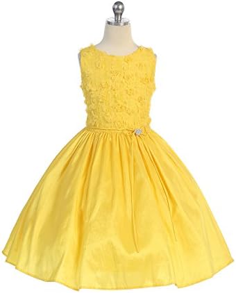 WonderfulDress Floral Bodice Shimmering Taffeta Flower Girl Dress (6, Yellow)