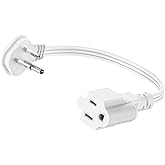 Flat Plug 1Ft Short Extension Cord, White 90-Degree Plug Low Profile Power Adapter, 3-Prong Indoor Grounded Small Extension C