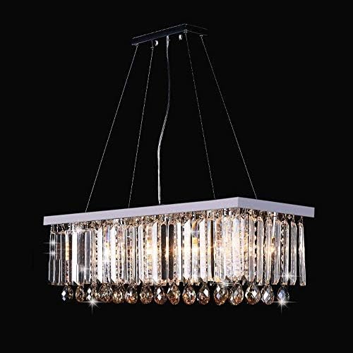 EU13 Ceiling Chandelier-Rectangular Restaurant Chandeliers Led Crystal Lamps (Color : 80 * 25cm Warm Light Chrome Wheel)