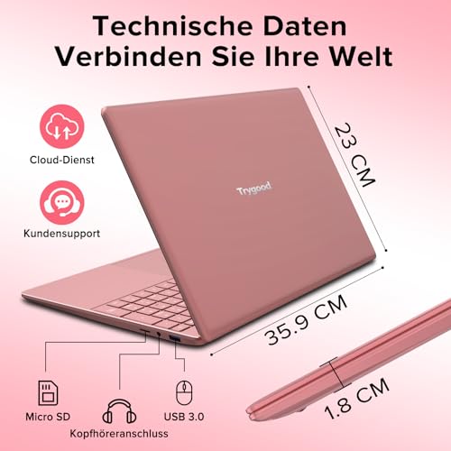 Trygood Laptop 15.6 Inch 8GB RAM 256GB SSD Notebook Full HD IPS Display Rose Gold Backlit Keyboard Fingerprint Unlock Dual Band WiFi HDMI USB 3.0 for School Study Home Office A