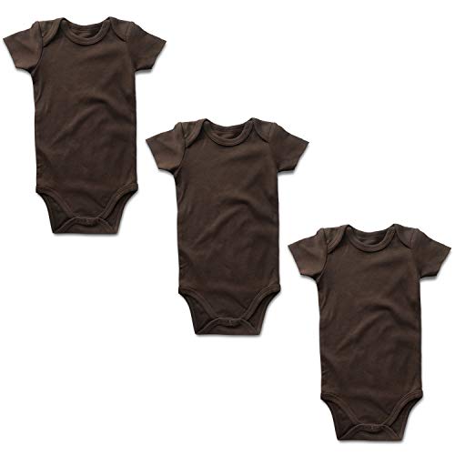 OPAWO Baby Bodysuit 3-Pack Neutral Solid Color for Unisex Boy Girl Newborn - 24 Months (3-6 Months, Brown Short Sleeve) - Thumbnail 2