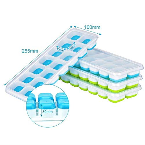 Queta Eiswürfelformen, 4 Stücke Eiswürfelform Mit Deckel Eiswürfelschale 14 Fach Eiswürfel Box Eiswürfelschale LFGB… – Bild 6