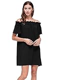Pleione Off Shoulder Pleated Mini Shift Short Sleeve Summer Dress