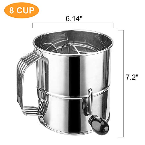 Flour Sifter, ENLOY 8 Cup Stainless Steel Rotary Hand Crank Handheld