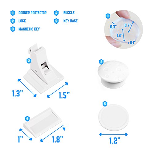 Magnetic Cabinet Locks for Baby Proofing Cabinet Child Safety Locks [12 Locks & Latches, 2 Magnetic Keys, 8 Corner Guards] Drawer Lock Invisible Design without Nails, Easy To Install - Thumbnail 7