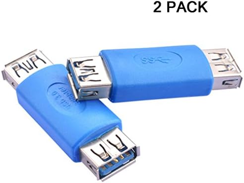 2 Pack SuperSpeed USB 3.0 Type-A Female to USB 3.0 Female Adapter Bridge Extension Coupler Gender Changer Connector (USB3.0 USB_F-USB_F, Blue)