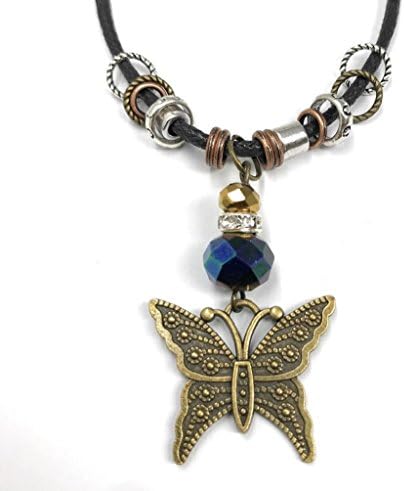 Antique Style Butterfly Pendant Necklace 18” inch Black Waxed Cotton Cord with Lobster Clasp (Golden Butterfly)