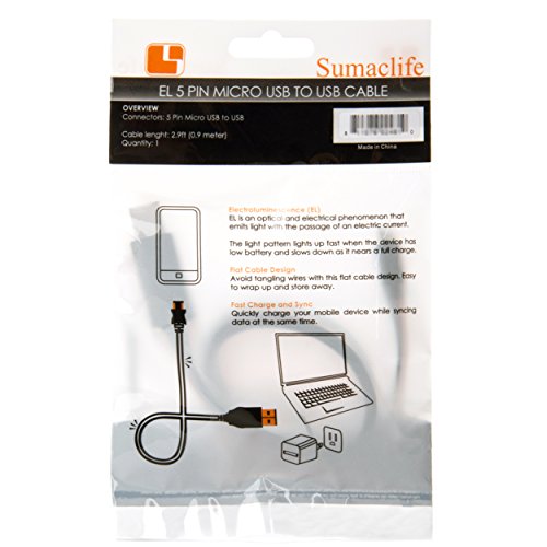 SumacLife Electroluminescent Lightning Sync and Charge Micro USB to USB 2.9-Feet Cable (SLLtnMUSBUSBBLU)