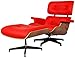 Eames Style Lounge Chair & Ottoman Reproduction Replica Premium Italian Leather Red/Walnut