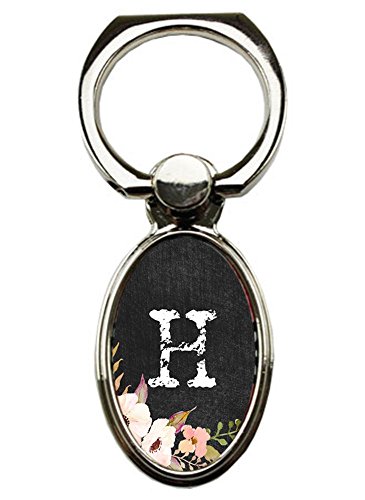 Floral chalkboard personalized cellphone ring, Universal phone grip holder, Smartphone, Cell phone stand, Letter "H" - Thumbnail 2