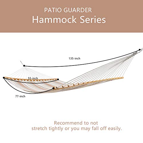 PATIO GUARDER 14 FT Portable Hammock with Double Size, Quick Dry Hammock with Solid Bamboo Spreader Bar and Chains, Outdoor Patio Yard Beach Hammock, UV Resistance, 450 Lb Capacity, Stripe Multicolor