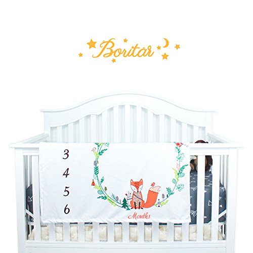 Boritar Baby Milestone Receiving Blanket Newborn Monthly Photography Background Super Soft with Double Layer Minky Dotted, Lovely Fox Printed 30"x47"(75x120cm) - Thumbnail 5