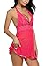 Avidlove Women V-neck Lace Babydoll Mesh Chemise Sleepwear Sexy Open Back Lingerie Rose Red Medium