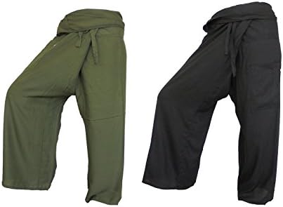 Couple Very Soft Rayon Yoga Pants Thai Fisherman Trousers Lululemon Trousers Free Size : Olive and Black