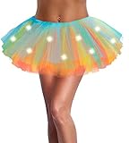 SIPU Halloween Tutus for Women Light Up Neon LED Rainbow Tutu Skirt with Classic 5 Layered Tulle