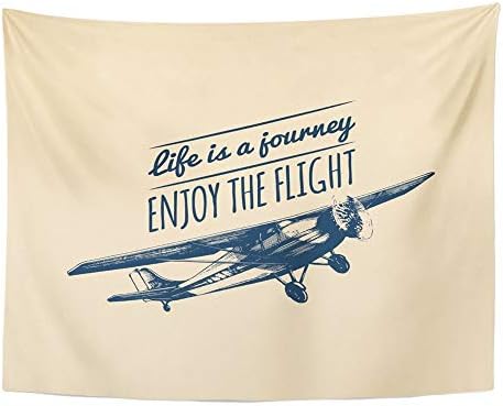 SSKBJTBDW Life is Journey Enjoy The Flight Motivational Saying Vintage Retro Airplane Tapestry Soft Polyester Cotton Appropriate Size Nice Wall Hanging Decoration