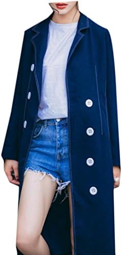 sull Women's Faux Suede Lapel Trench Coats Navy Blue M