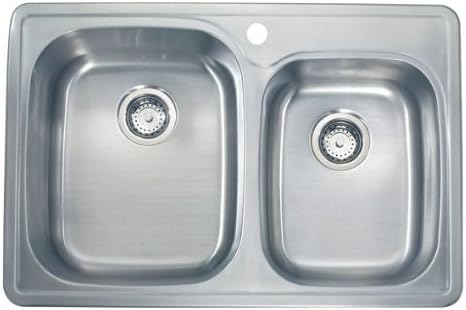 Lenova SS-TM-33918 Apogee 18-Gauge Stainless Steel Top Mount Unequal Double Bowl Drop-In Kitchen Sink