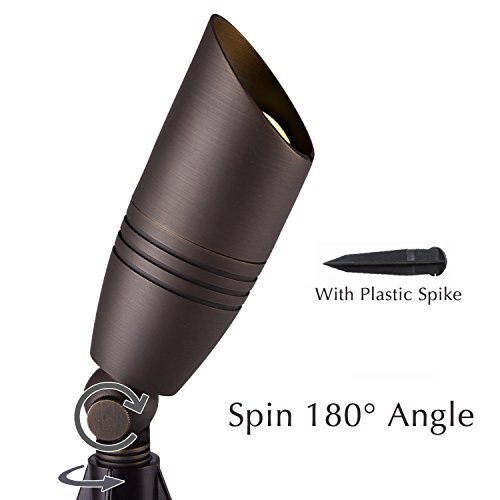 H&A Solid Brass Landscape Spotlight Pack of 6 Outdoor Lights 12V Low Voltage with Spike Stand