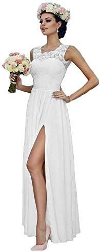 Dreagel Elegant Wedding Dresses Long Lace Appliqued Bridal Gowns with Slit White US 16