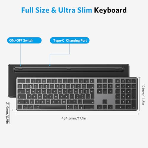 OMOTON Wireless Bluetooth Keyboard for Mac (MacBook/MacBook Pro/MacBook Air/iMac/iMac Pro/Mac Mini), Rechargeable Keyboard for Mac OS, with 3 Bluetooth channels, Quiet Typing, QWERTY UK Layout, grey