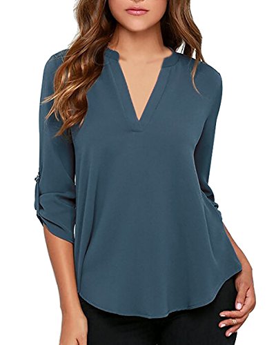 Grace elbe women s casual v neck cuffed sleeves solid c…