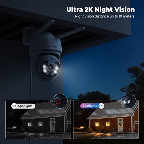 Codnida 2K Outdoor WiFi Surveillance Camera, 360° View, 3MP Camera with 2-Way Audio, Automatic Tracking, Night Vision in Colour, Siren Alarm, Works with Alexa