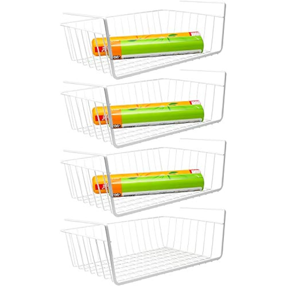 Under Shelf Baskets Basket, 4 Pack White Wire Rack, Slides Shelves For