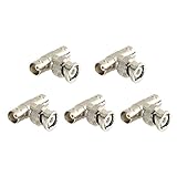 Wsdcam 5 Pack 1 BNC Male Plug to 2 BNC Female Jacks Straight Convert Connector T Adapter