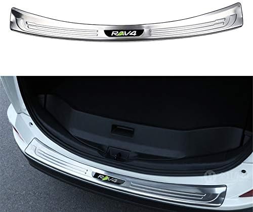 Fits for RAV-4 RAV4 2014-2018 Stainless Steel Outside Rear Door Plate Bumper Cover Bar Sill Trims - Silver with Black Logo