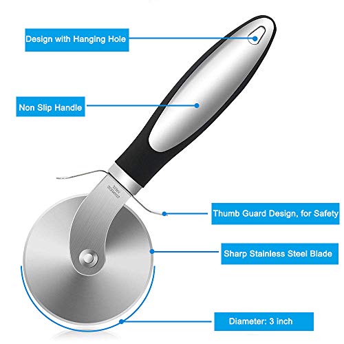 Pizza Cutter Wheel Pizza Server Set - Sharp Angled Stainless Steel Blade, Ergonomic Non Slip Handle - Ideal for Pizza, Pies, Waffles and Dough Cookies