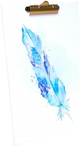 Concepts 9.75W X 13.5L White Wood With Blue Watercolor Feather Design Clipboard