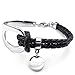 KONOV Womens Leather Stainless Steel Bracelet, Braided Bangle, Black Silver