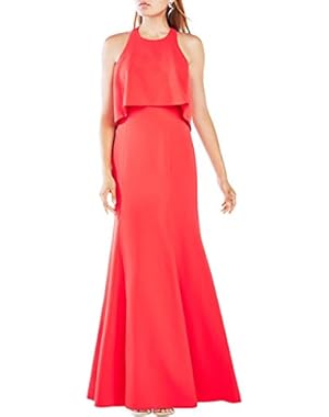 BCBG Max Azria Womens Louella Crepe Popover Evening Dress