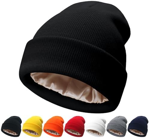 3 Pack Satin Lined Winter Beanie Hats,Silk Lined Beanie Knit  display picture 1