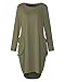 Kidsform Women Oversize Dress Long Sleeve Solid Loose Shirt Mini Short Dress with Pocket Army Green S